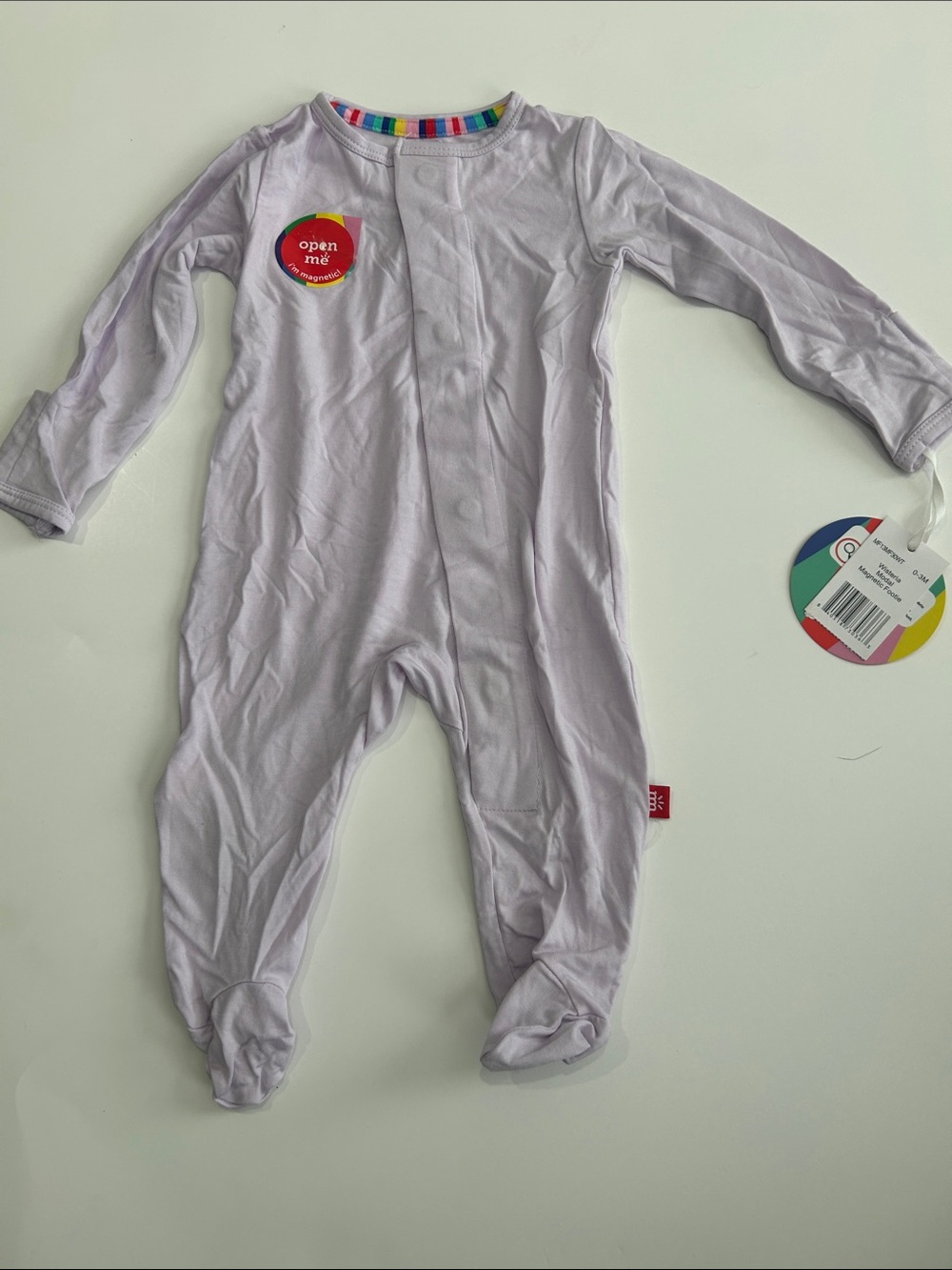 Magnetic Me Lavender Long-Sleeve Footed One-Piece with Rainbow Trim